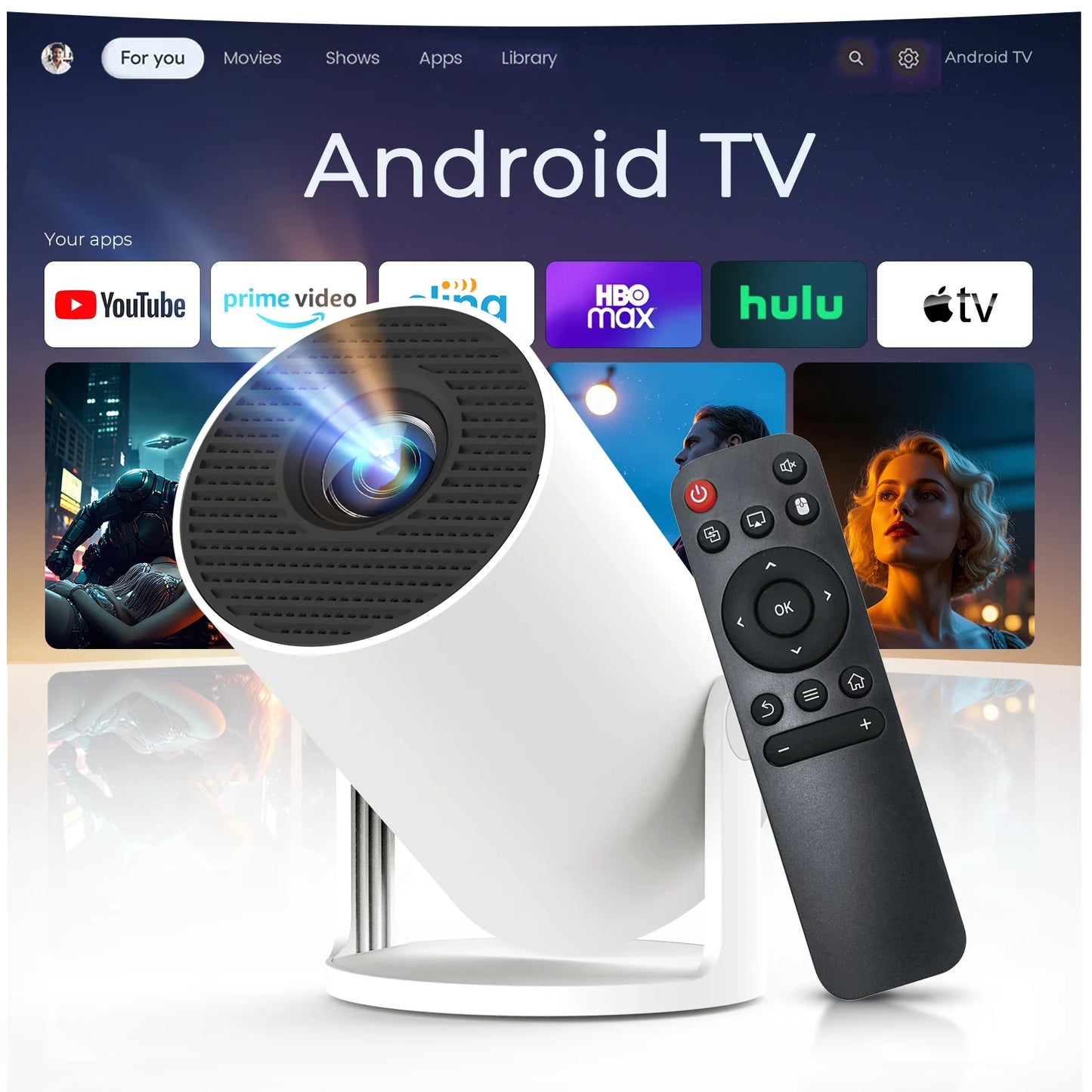 🖥️ Lintrova VisiCast™ Pro – 4K Smart Rotatable Projector