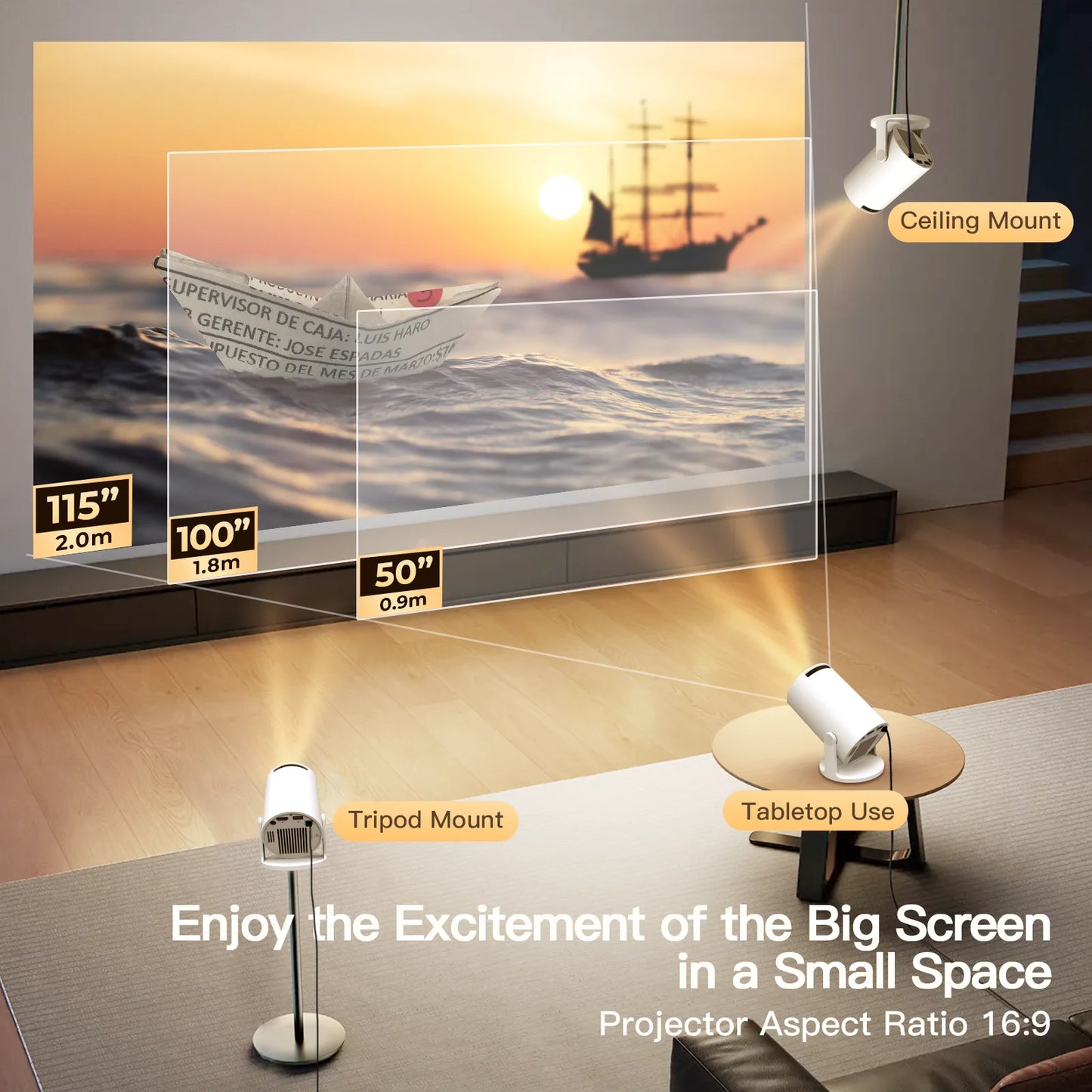 🖥️ Lintrova VisiCast™ Pro – 4K Smart Rotatable Projector