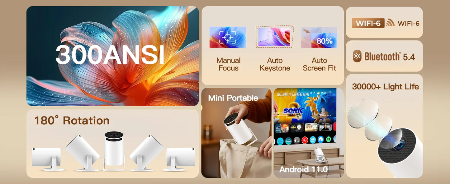 🖥️ Lintrova VisiCast™ Pro – 4K Smart Rotatable Projector